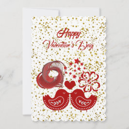 Valentinstag Sweeping Heart Love Birds Gold Card Einladung