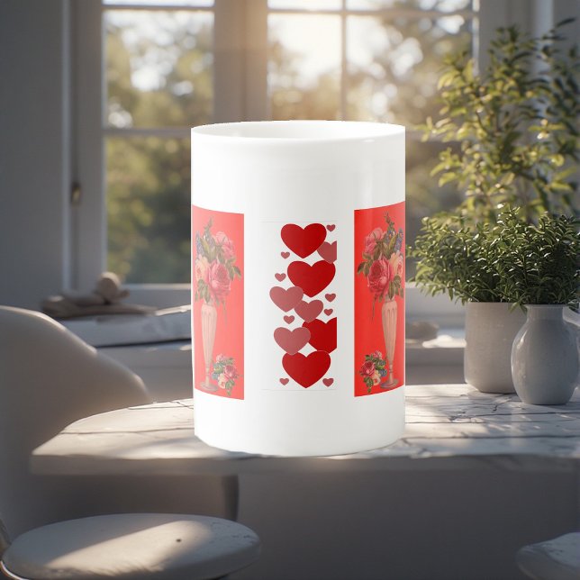 Valentinstag Sweeping Heart Romantische Rose Vase Prozellantasse (Valentines Day Sweeping Heart Romantic Roses Vase Bone China Mug)