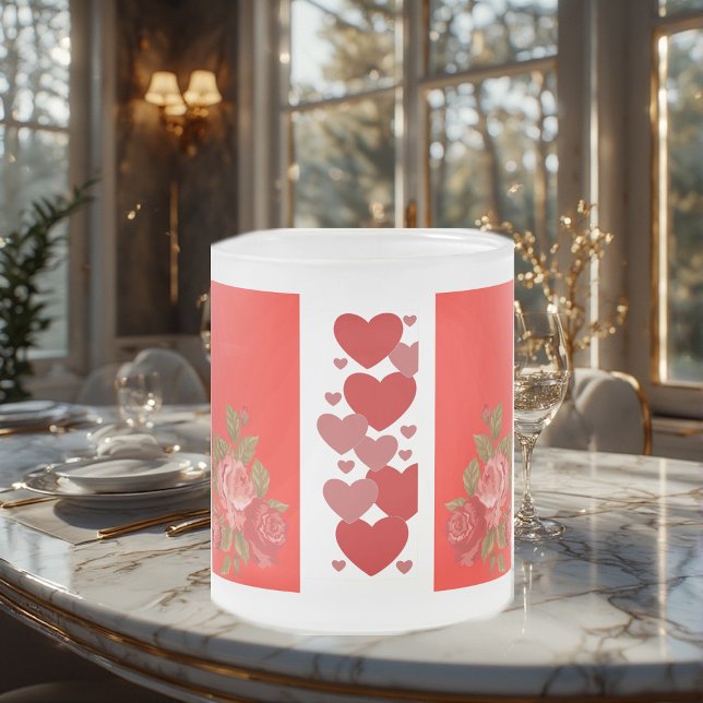 Valentinstag Sweeping Hearts Romantische Rose Mattglastasse (Valentines Day Sweeping Hearts Romantic Roses Frosted Glass Coffee Mug)
