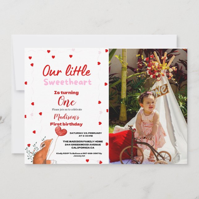 Valentinstag Sweetheart Birthday Einladung (Vorderseite)