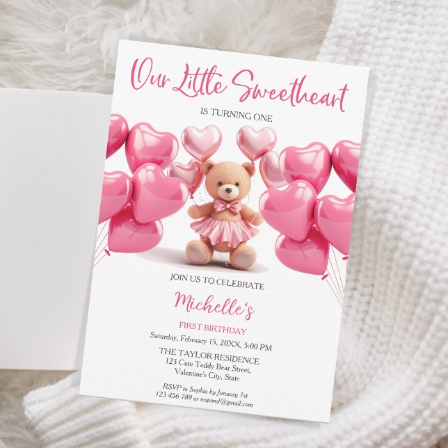 Valentinstag Sweetheart Pink Heart Teddy Bär Einladung (Von Creator hochgeladen)