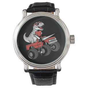 Valentinstag T Rex Dinosaur fährt Monster-Truck Armbanduhr