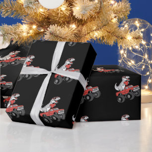 Valentinstag T Rex Dinosaur fährt Monster-Truck Geschenkpapier