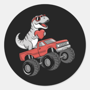 Valentinstag T Rex Dinosaur fährt Monstertruck Runder Aufkleber