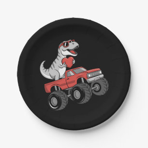 Valentinstag T Rex Dinosaur fährt Monstertrucks Pappteller
