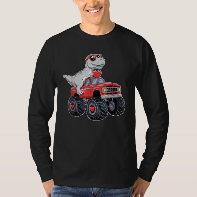 Valentinstag T Rex Reitmonster LKW Funny T-Shirt (Vorderseite)