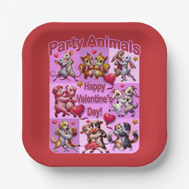 Valentinstag Tanzpaare "Party Animals" Pappteller (Vorderseite)