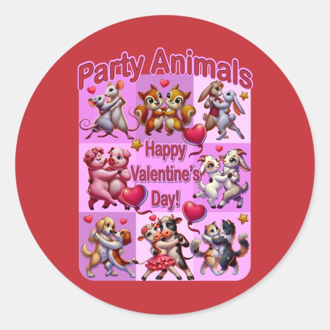 Valentinstag Tanzpaare "Party Animals" Runder Aufkleber (Vorderseite)