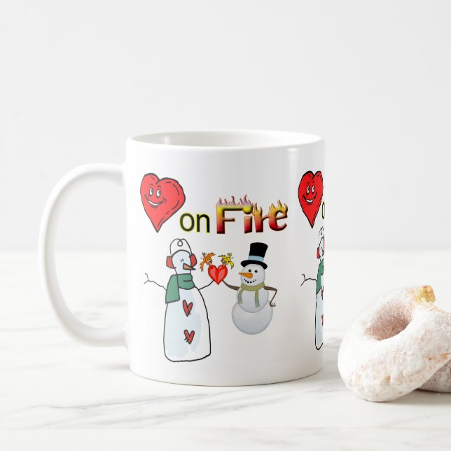 Valentinstag Tasse Herzfeuer Schneemann (Mit Donut)