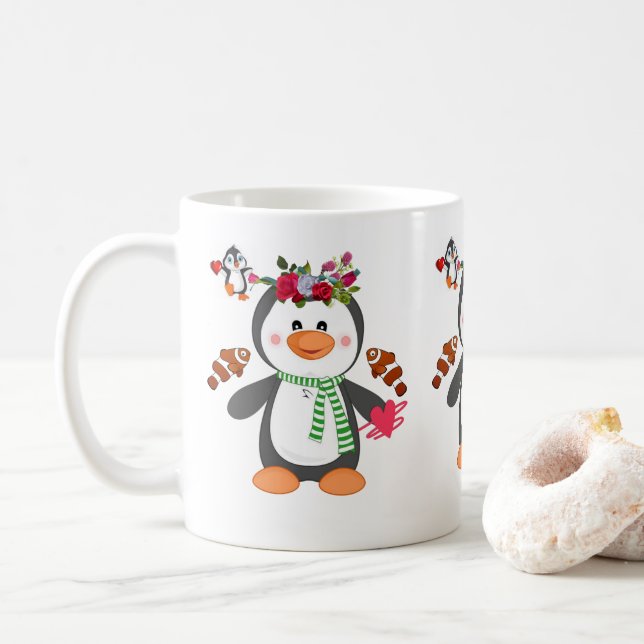 Valentinstag Tasse Pinguin Hearts (Mit Donut)