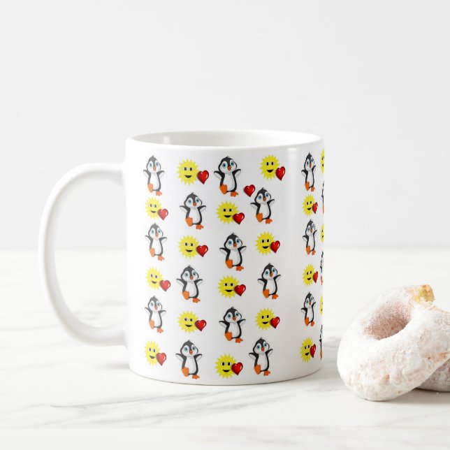 Valentinstag Tasse Pinguin Hearts (Mit Donut)