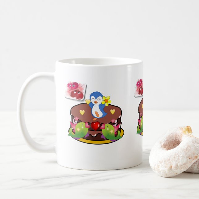 Valentinstag Tasse Pinguin Hearts (Mit Donut)