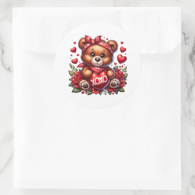 Valentinstag-Teddy-Aufkleber Runder Aufkleber (Tasche)