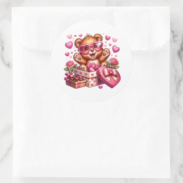 Valentinstag-Teddy-Aufkleber Runder Aufkleber (Tasche)