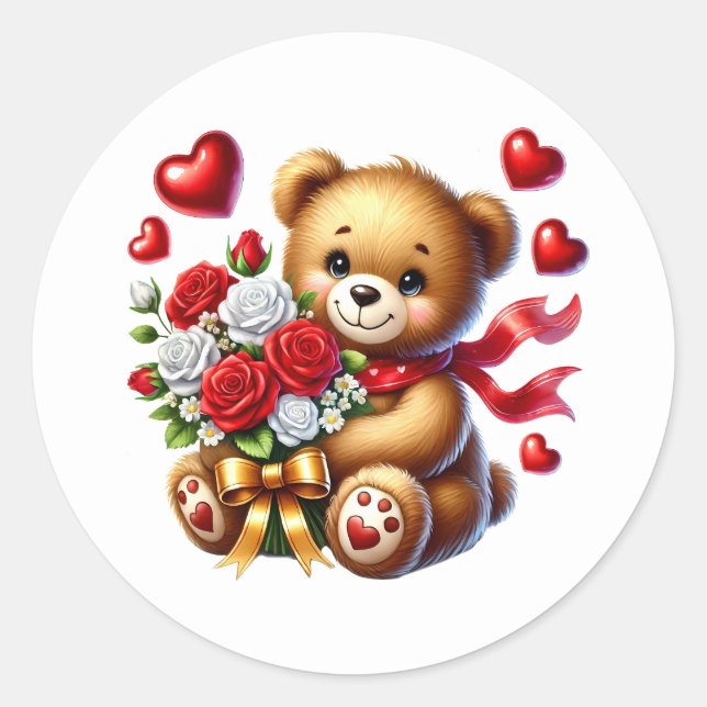 Valentinstag-Teddy-Aufkleber Runder Aufkleber (Vorderseite)