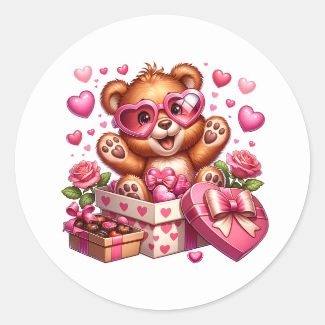 Valentinstag-Teddy-Aufkleber Runder Aufkleber (Vorderseite)