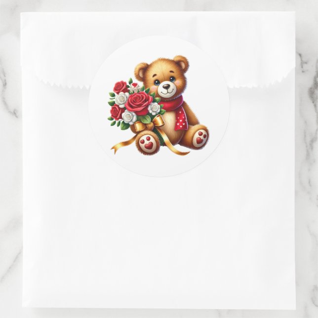 Valentinstag-Teddy-Aufkleber Runder Aufkleber (Tasche)