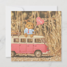 Valentinstag: Teddy Bear & Pink Vintage Car Feiertagskarte
