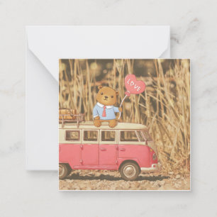 Valentinstag: Teddy Bear & Pink Vintage Car Mitteilungskarte
