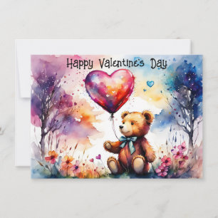 Valentinstag-Teddybär mit herzförmigem Luftballon Feiertagskarte