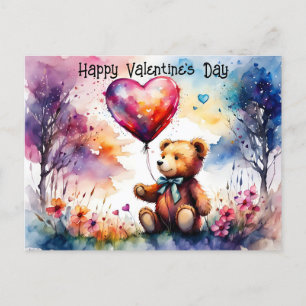 Valentinstag-Teddybär mit herzförmigem Luftballon Postkarte