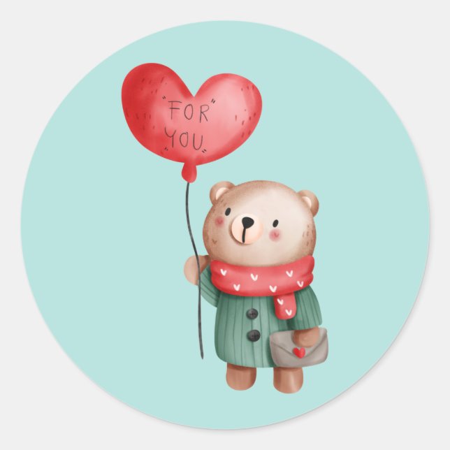 Valentinstag Teddybär mit Liebe Ballon Runder Aufkleber (Vorderseite)
