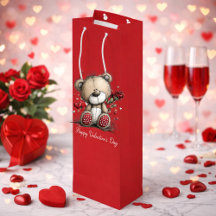 Valentinstag-Teddybär mit Rose und Herzen