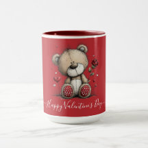 Valentinstag-Teddybär mit Rose und Herzen
