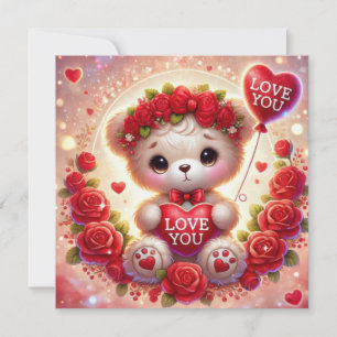 Valentinstag-Teddybär mit rotem Herzballon Liebe Feiertagskarte