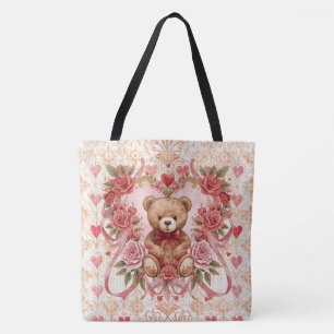 Valentinstag, Teddybär, rosa Herz und Blume