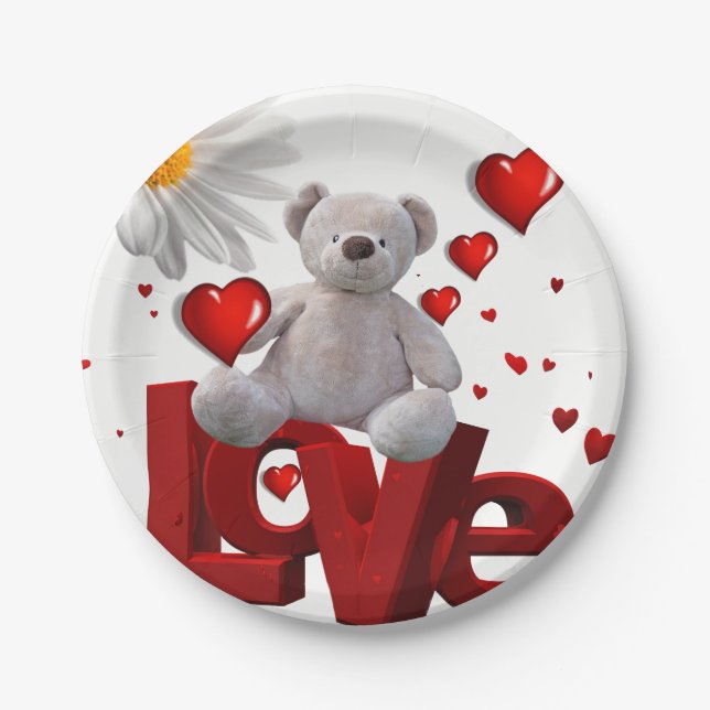 Valentinstag, Teddybär, Teller (Vorderseite)