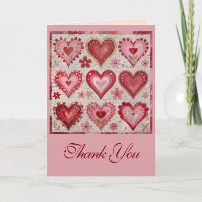 Valentinstag Thema Quiltmuster Patchwork Karte (Vorderseite)