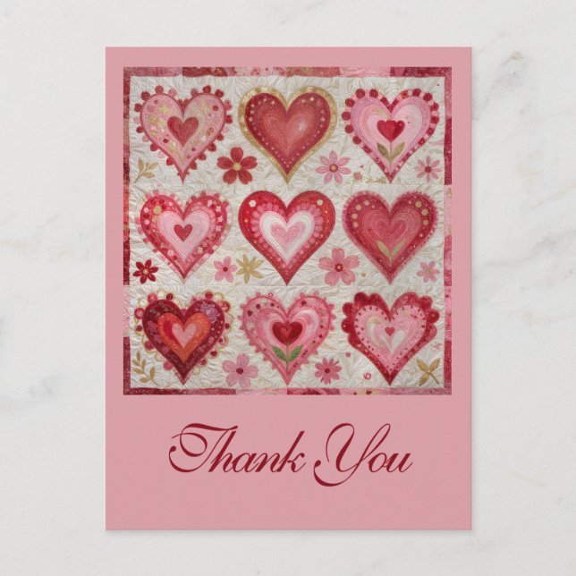 Valentinstag Thema Quiltmuster Patchwork Postkarte (Vorderseite)