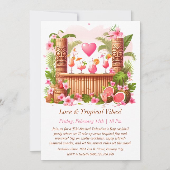 Valentinstag Tiki Cocktail Party Einladung (Vorderseite)