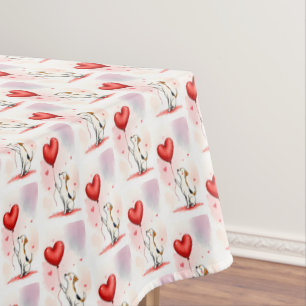 Valentinstag-Tischdecke Hund rote Herzen Tischdecke