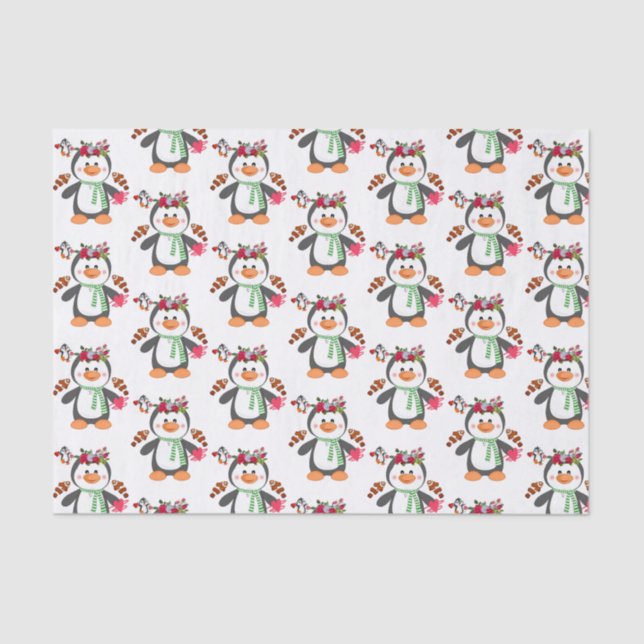 Valentinstag Tissue Pinguin Hearts Seidenpapier (Vorderseite)