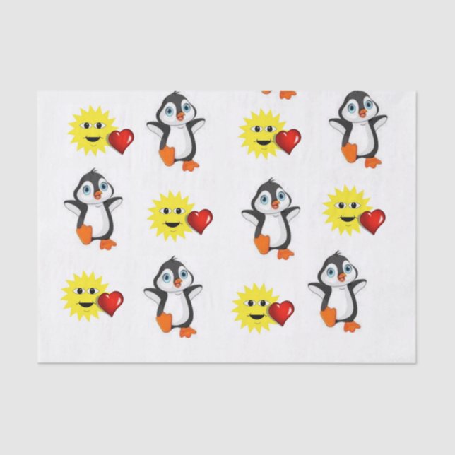 Valentinstag Tissue Pinguin Hearts Seidenpapier (Vorderseite)