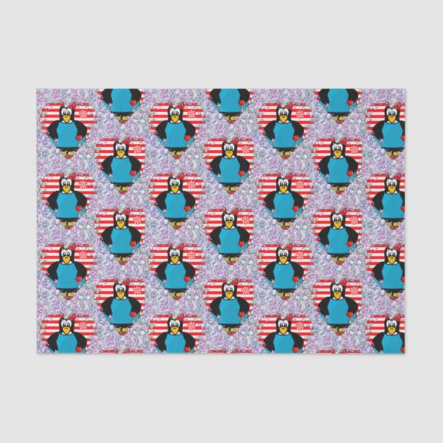 Valentinstag Tissue Pinguin Hearts Seidenpapier (Vorderseite)