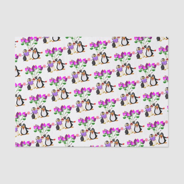 Valentinstag Tissue Pinguin Hearts Seidenpapier (Vorderseite)