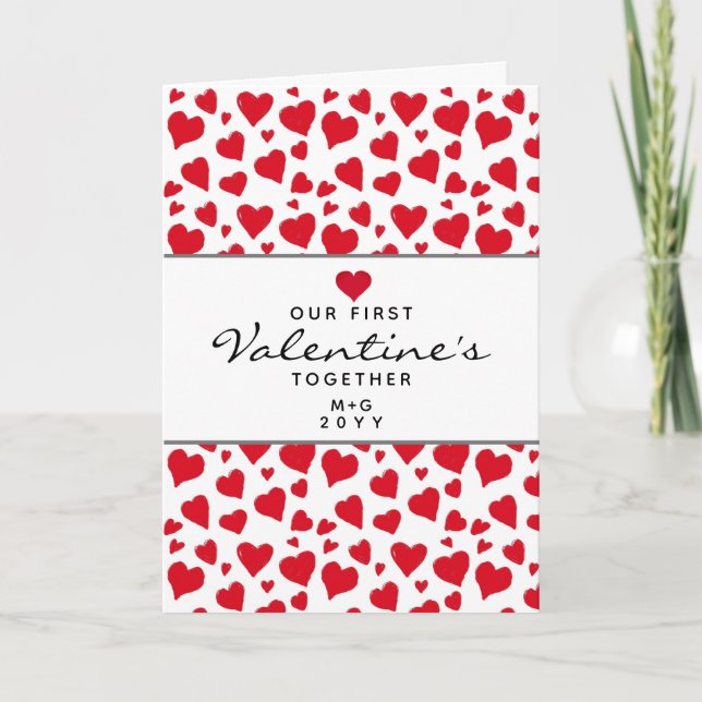 Valentinstag Together Red Hearts Personalisiert Feiertagskarte (Vorderseite)