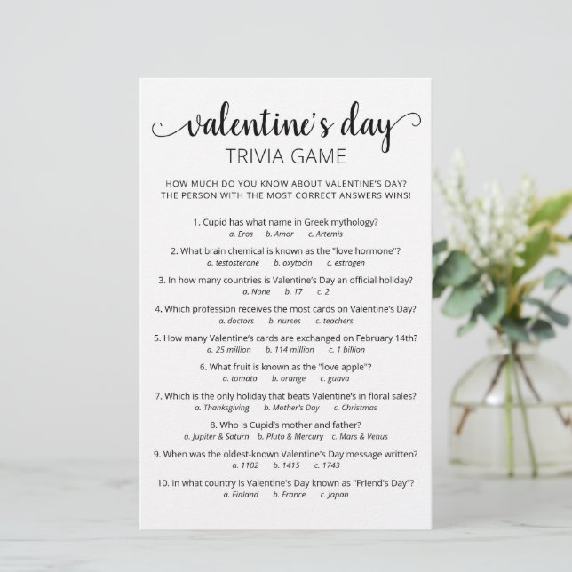 Valentinstag Trivia Spiel mit Antworten (Stehend Vorderseite)