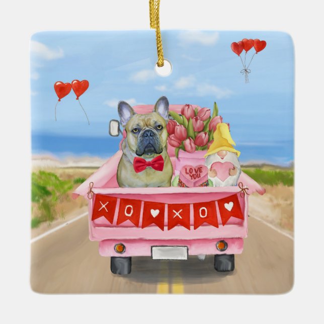 Valentinstag-Truck Keramikornament (Vorderseite)