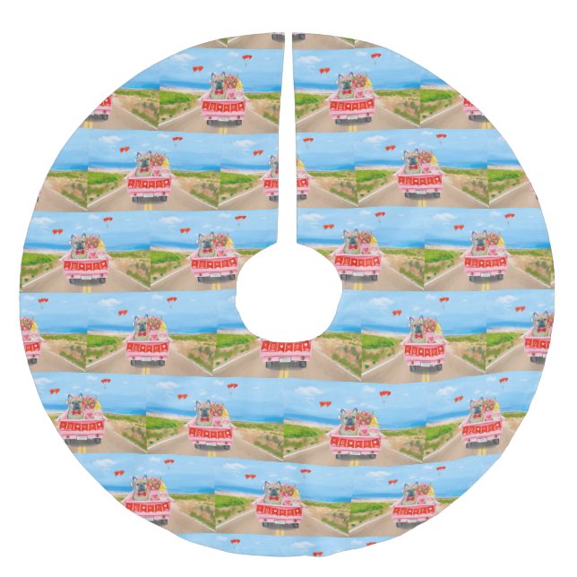 Valentinstag-Truck Polyester Weihnachtsbaumdecke (Vorderseite)