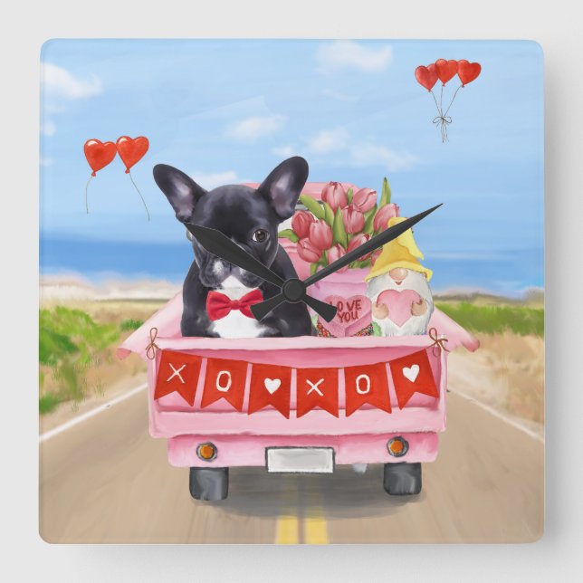 Valentinstag-Truck Quadratische Wanduhr (Vorderseite)