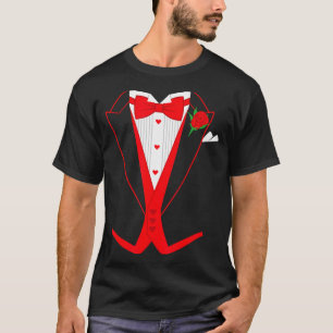Valentinstag-Tuxedo-Rot-Schleife-Kostüm für Herren T-Shirt