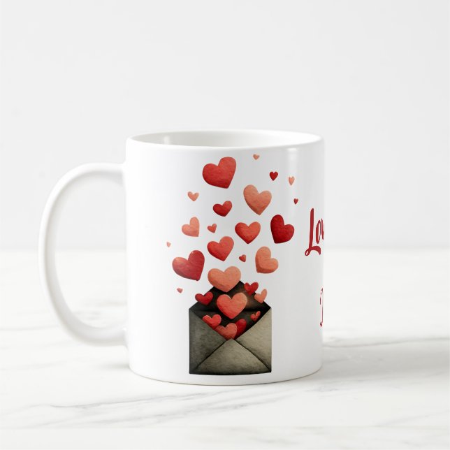 Valentinstag-Umschlag-Design "Love You" Kaffeetasse (Links)