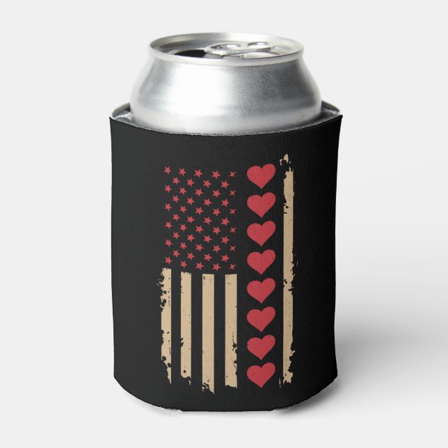 Valentinstag US Flag Hört Dosenkühler (Kanne Vorderseite)