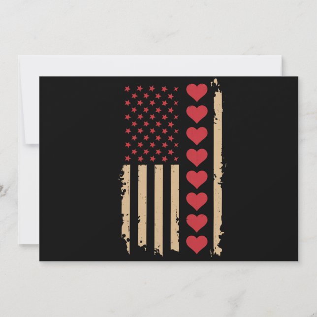 Valentinstag US Flag Hört Einladung (Vorderseite)