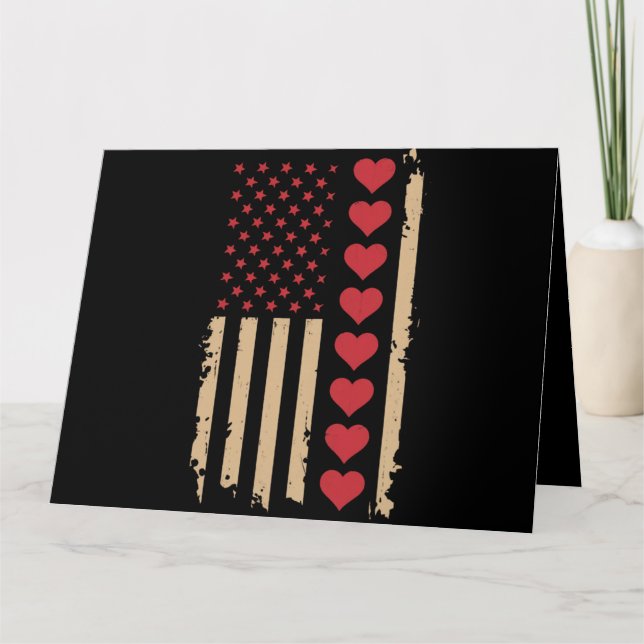 Valentinstag US Flag Hört Karte (Vorderseite)