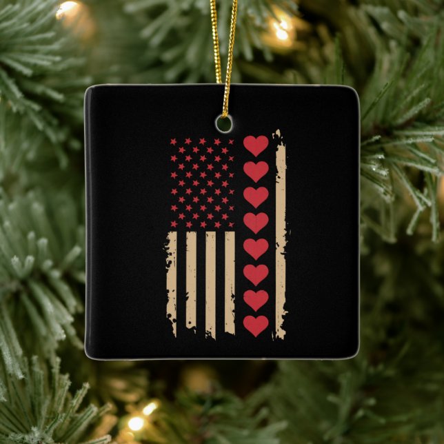 Valentinstag US Flag Hört Keramikornament (Baum)
